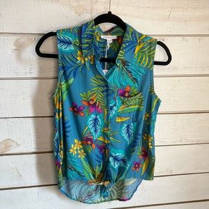 Beachlunchlounge Janera paradise teal button tie front top size x-small